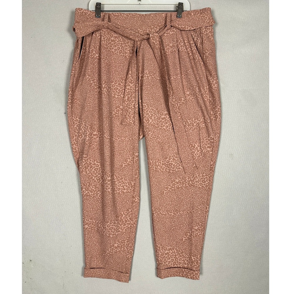 Torrid Pants Womens 1 Leopard Print Dusty Rose Tie Waist Cuffed Tapered Stretch